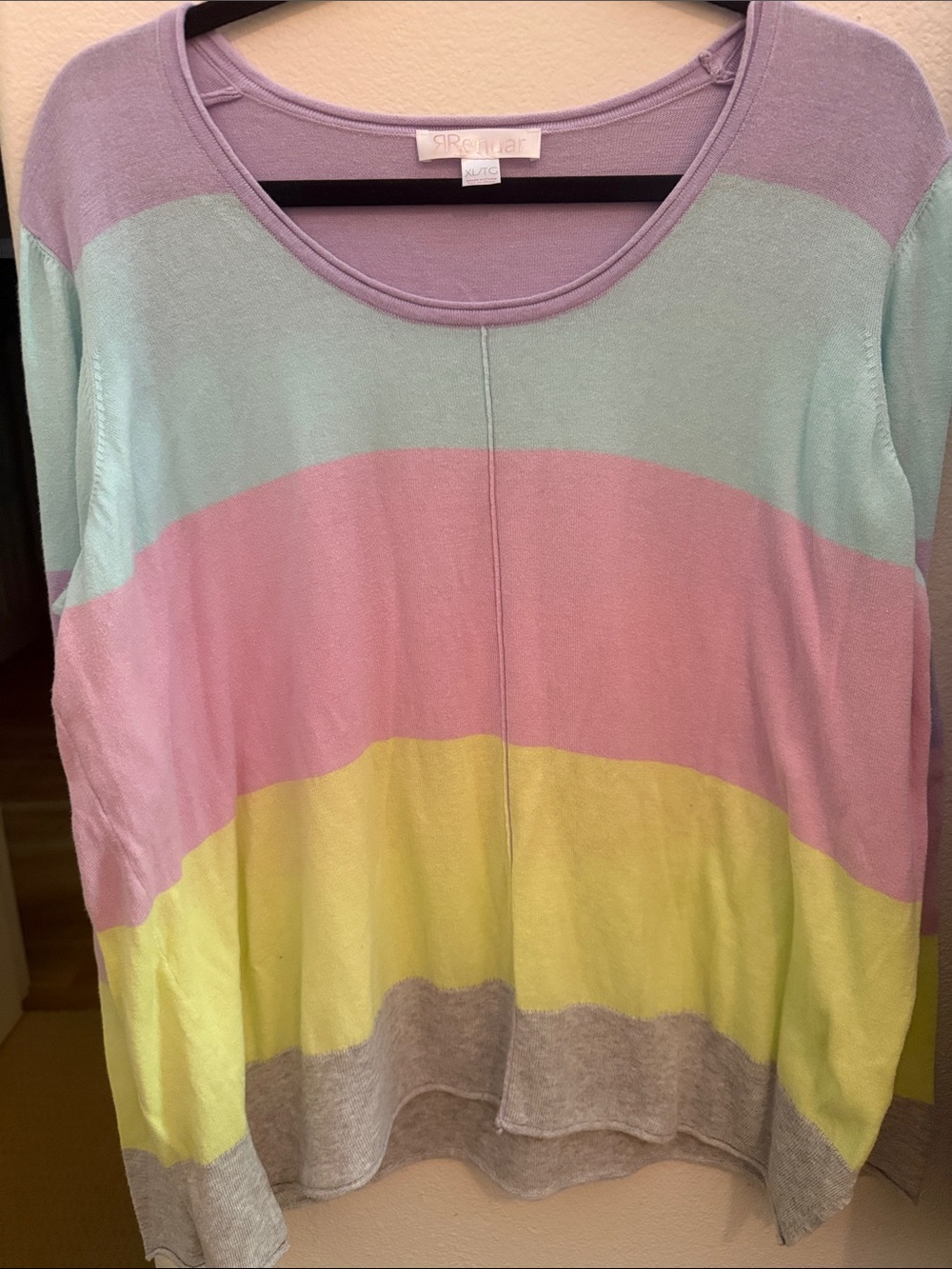 Renuar Pastel Rainbow Scoop Neck Sweater - Lavender, Mint, Pink, Yellow, Gray